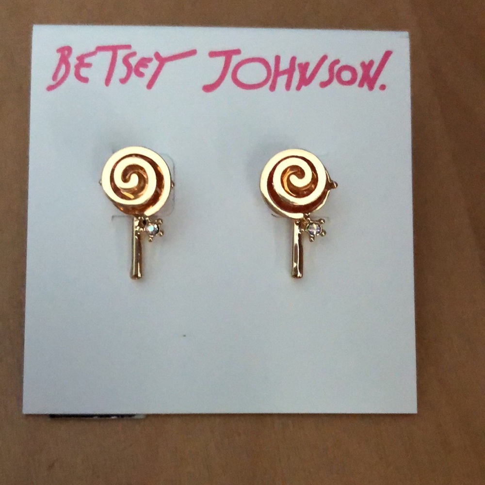 Betsey Johnson Gold Tone & Orange Swirl Lollipop Stud Earrings Crystal NWT